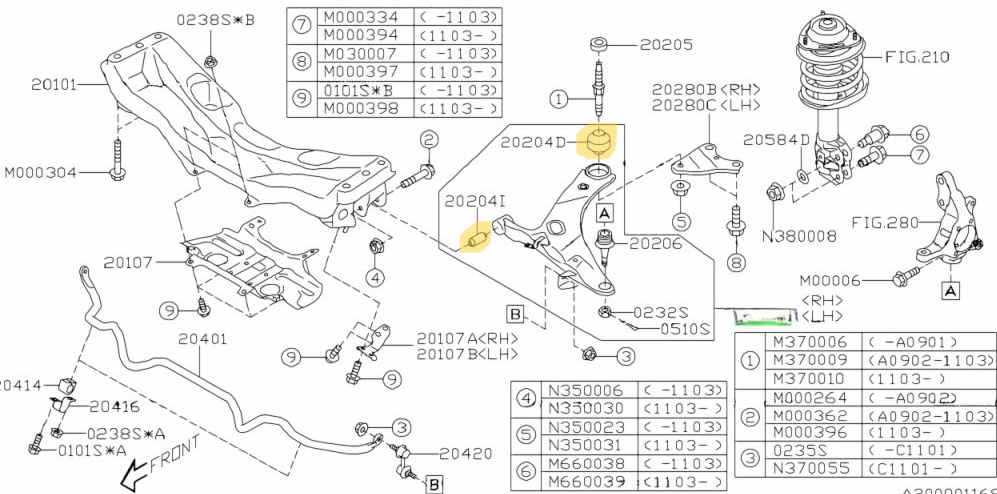 GENUINE Subaru Impreza WRX G3 2008 - 14 Front Lower Control Arm Bush Bushes Set