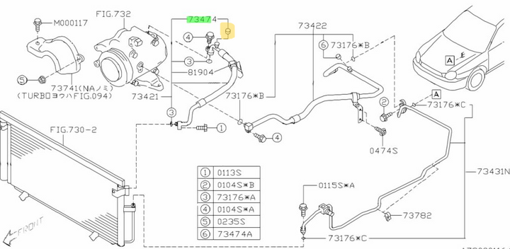 Genuine Subaru Impreza WRX STi GD 05 -07 AC Air Con Conditioning Line Hose Cap H