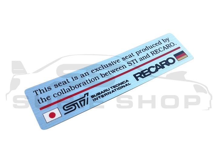 GENUINE OEM Subaru Recaro Seat Metal Aluminum Label WRX STi Sticker Decal S203