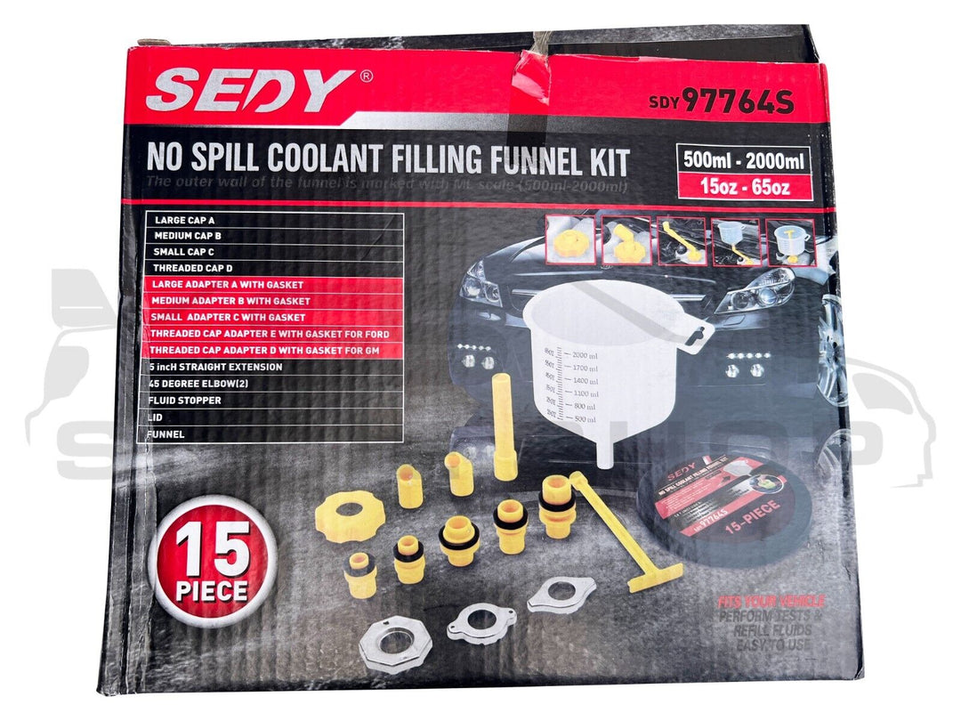 15 Pce Spill Proof Radiator Cooling System Coolant Bleed Kit Funnel Filler Refil