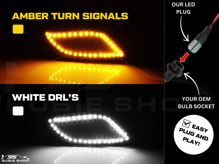 Front Guard Fender LED Side DRL + Indicators For 01 - 03 Subaru Impreza RS WRX