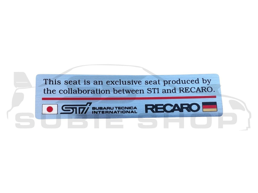 GENUINE OEM Subaru Recaro Seat Metal Aluminum Label WRX STi Sticker Decal S203