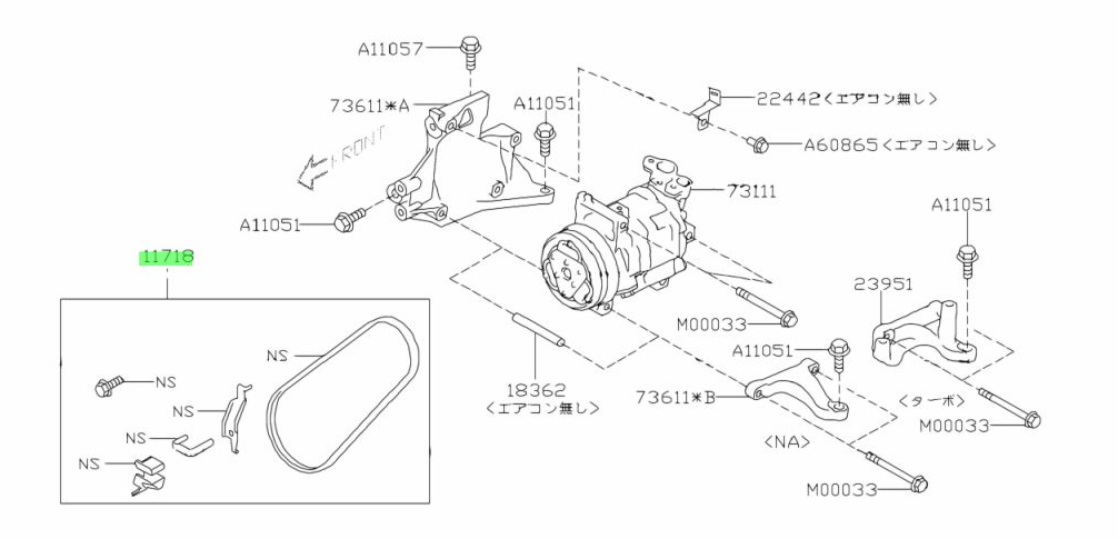 Genuine Subaru Impreza WRX STi G3 EJ255 257 Turbo 08 -14 AC Stretch Fit Belt Kit