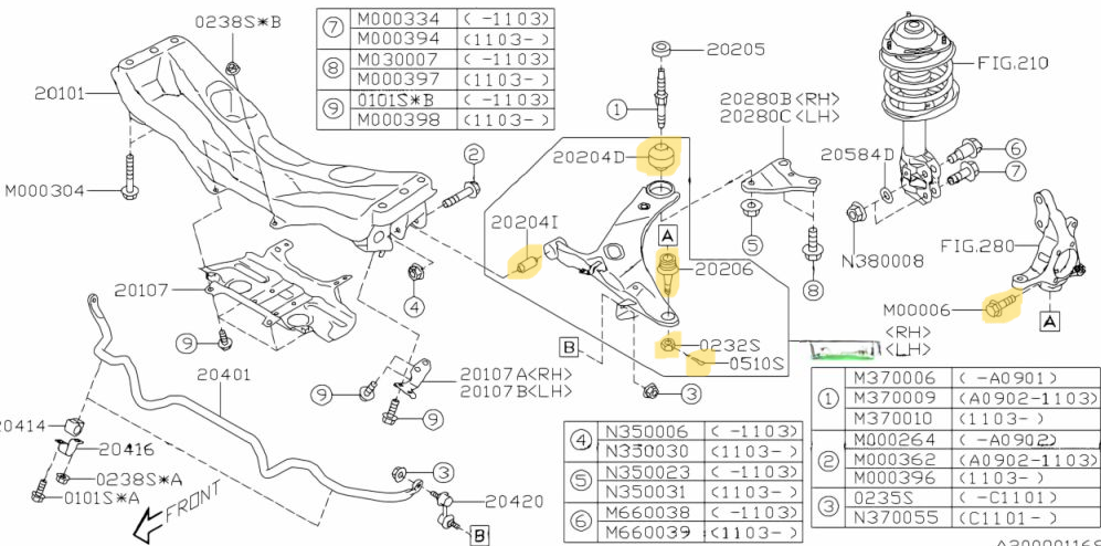 GENUINE Subaru Impreza GH 2008 - 11 Front Lower Control Arm Bush Ball Joint Kit