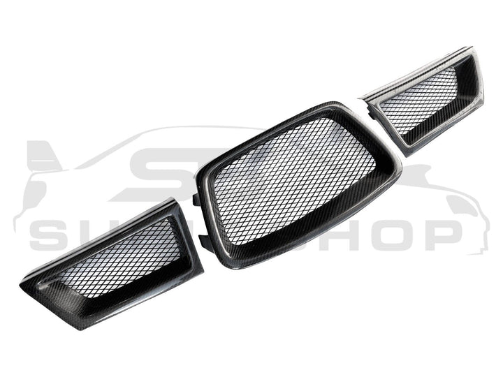 3 Piece Carbon Fiber Black Mesh Grille Grill For 06 - 07 Subaru WRX STI Hawkeye