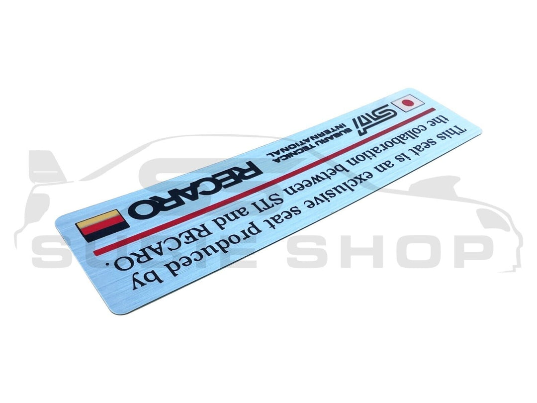 GENUINE OEM Subaru Recaro Seat Metal Aluminum Label WRX STi Sticker Decal S203