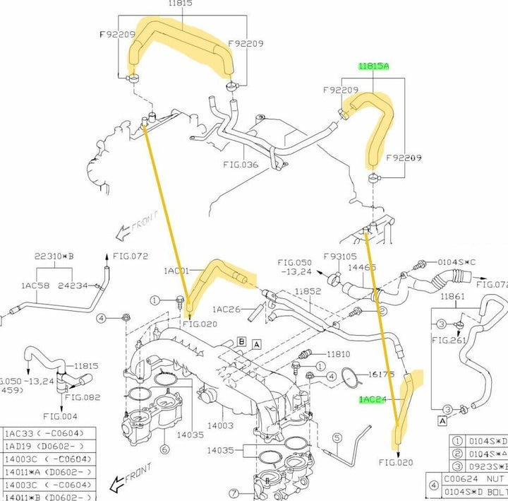 Genuine Subaru Liberty GT Turbo EJ20X 2003 - 06 PCV Vacuum Air Oil Hose Pipe Set