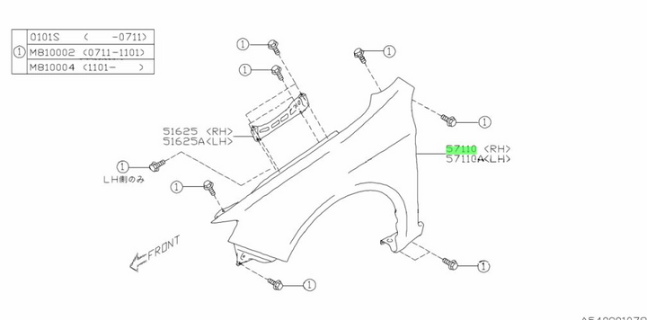 Genuine Subaru Impreza G3 WRX STi 8-14 Right Front Wheel Arch Fender Guard Panel