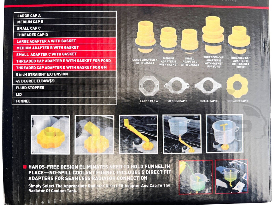 15 Pce Spill Proof Radiator Cooling System Coolant Bleed Kit Funnel Filler Refil