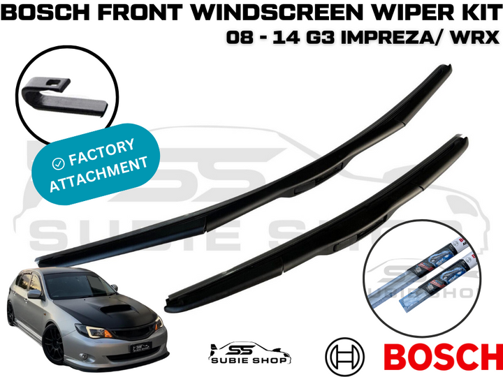 Bosch Front Windscreen Wiper Blade Kit Window For 08-14 Subaru Impreza WRX G3 GH