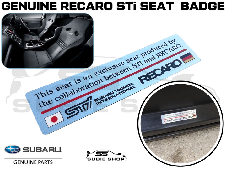 GENUINE OEM Subaru Recaro Seat Metal Aluminum Label WRX STi Sticker Decal S203