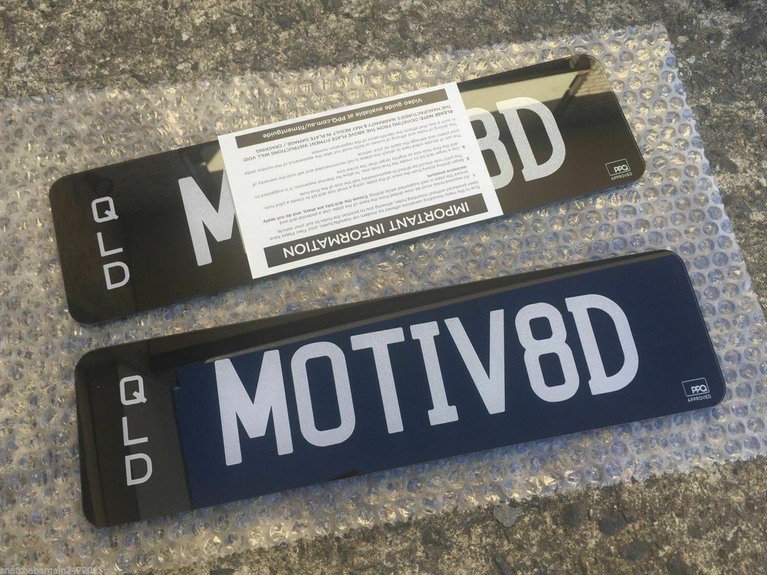 MOTIVATED MOTIV8D Car Number Plates Custom Prestige 7 Letter Silver On Black NEW