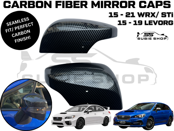 Carbon Fiber Side Mirror Covers Overlays For 15-21 Subaru WRX STi / 15-19 Levorg