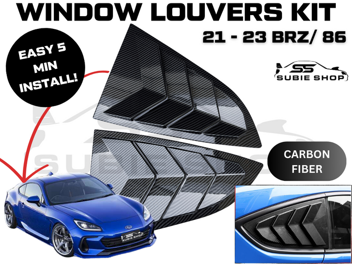 Side Rear Window Louvers Pair Trim For 21 - 23 Subaru BRZ Toyota 86 Carbon Fiber