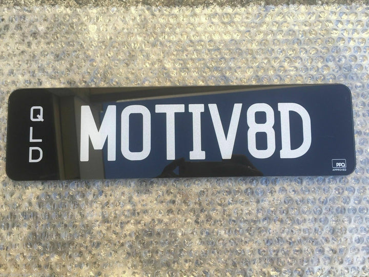 MOTIVATED MOTIV8D Car Number Plates Custom Prestige 7 Letter Silver On Black NEW