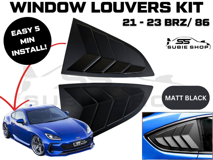 Side Rear Window Louvers Pair Trim For 21 - 23 Subaru BRZ Toyota 86 Matt Black